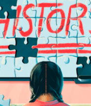 History image of puzzle with missing pieces and three children of color looking at it