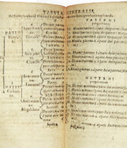 Featured Image: The first Ahnentafel, published by Michaël Eytzinger in : Thesaurus principum hac aetate in Europa viventium, Cologne (Germany) : 1590, pp. 146-147, in which Eytzinger first illustrates his new method of numeration of ancestors; this schema showing king Henry III of France as Number 1 with his ancestors in five generations.
